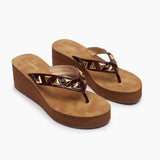 Patent Stone Studded Wedges maroon side angle