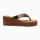 Patent Stone Studded Wedges maroon side profile
