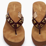 Patent Stone Studded Wedges maroon front zoom