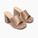Chunky Heel Mules gold side angle