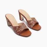 Textured Block Heel Slip Ons tan side angle