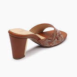 Textured Block Heel Slip Ons tan back