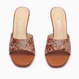 Textured Block Heel Slip Ons tan front