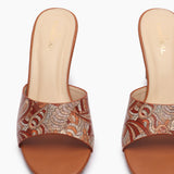 Textured Block Heel Slip Ons tan front zoom