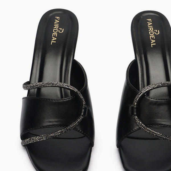Chain Embellished Heels black front zoom