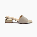 Snake Pattern Embellished Flat Mules dull gold side profile