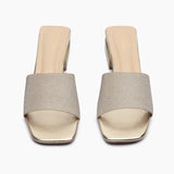 Snake Pattern Embellished Flat Mules dull gold front