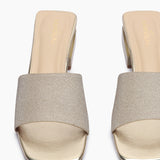 Snake Pattern Embellished Flat Mules dull gold front zoom