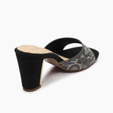 Textured Block Heel Slip Ons black back