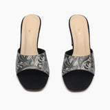 Textured Block Heel Slip Ons black front