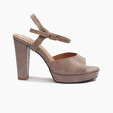 Reptilian Print Platform Sandals light pink side profile