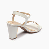 Buckle Accented Block Heel Sandals white back