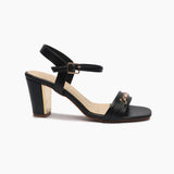 Buckle Accented Block Heel Sandals black side profile
