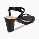 Buckle Accented Block Heel Sandals black back