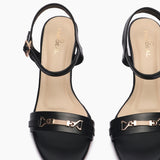 Buckle Accented Block Heel Sandals black front zoom