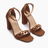 Chainlink Suede Sandals brown side angle
