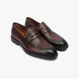 Textured Penny Slip Ons brown side angle