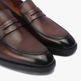 Textured Penny Slip Ons brown side angle zoom