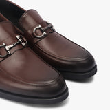 Horse Bit Buckle Moccasins brown side angle zoom