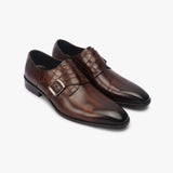 Croc Detail Monk Strap brown side angle
