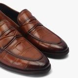 Croc Finish Penny Moccasins tan side angle zoom