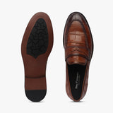 Croc Finish Penny Moccasins tan top and sole