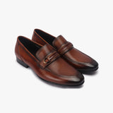 Braided Buckle Moccasins cognac side angle