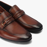 Braided Buckle Moccasins cognac side angle zoom