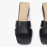 Snake Pattern Embellished Flat Mules black front zoom