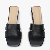 Snake Pattern Embellished Flat Mules black front