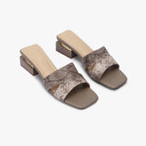 Snake Pattern Embellished Flat Mules beige side angle