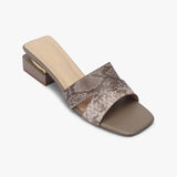 Snake Pattern Embellished Flat Mules beige side single