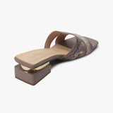 Snake Pattern Embellished Flat Mules beige back
