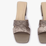 Snake Pattern Embellished Flat Mules beige front zoom