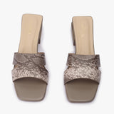 Snake Pattern Embellished Flat Mules beige front