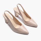 Slingback Patent Pumps beige side angle