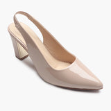 Slingback Patent Pumps beige side single