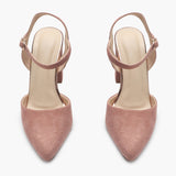Suede Anklestrap Pumps pink front angle