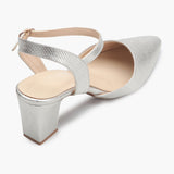 Snake Print Anklestrap Pumps silver back