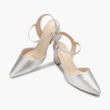 Snake Print Anklestrap Pumps silver