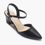 Snake Print Anklestrap Pumps black side single