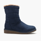Fur Top Zipper Suede Boots blue side profile
