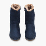 Fur Top Zipper Suede Boots blue front angle