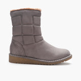 Fur Top Zipper Suede Boots grey side profile