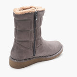 Fur Top Zipper Suede Boots grey back