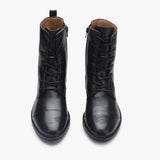 Combat Lace Up Zipper Boot black front angle
