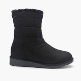 Fur Top Zipper Suede Boots black side profile