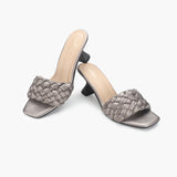 Braided Slip On heels metallic