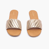 Shimmer Ruched Slides tan front angle
