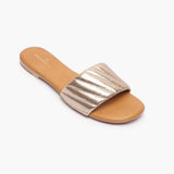 Shimmer Ruched Slides tan side single
